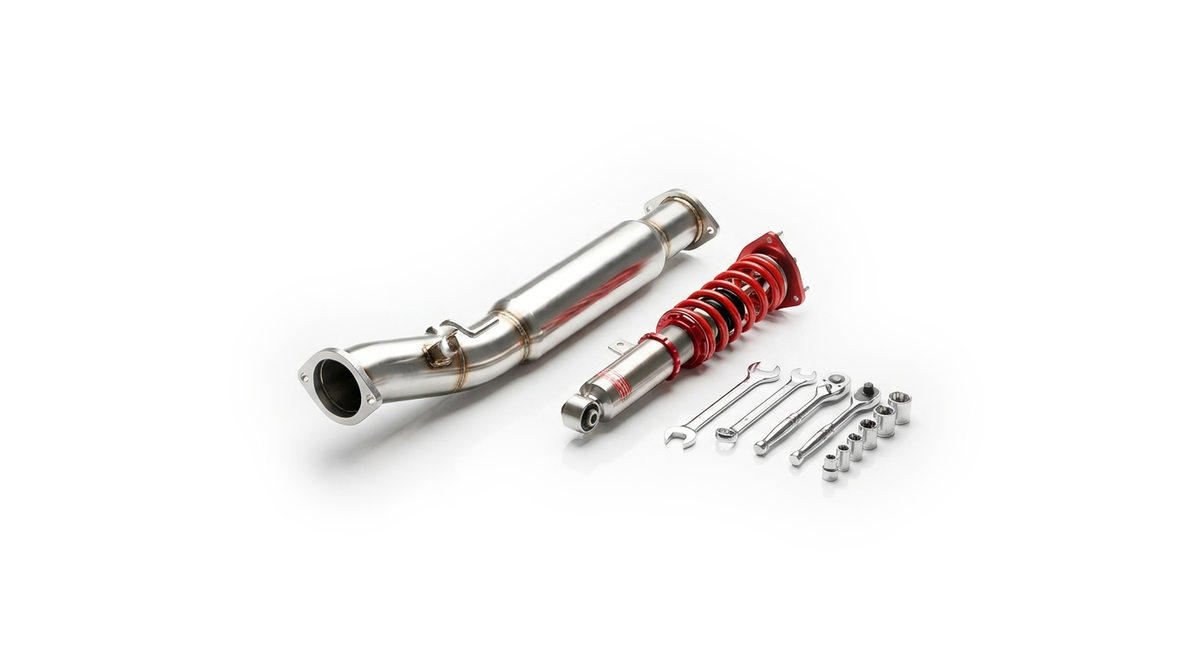 Downpipe and performance parts still life