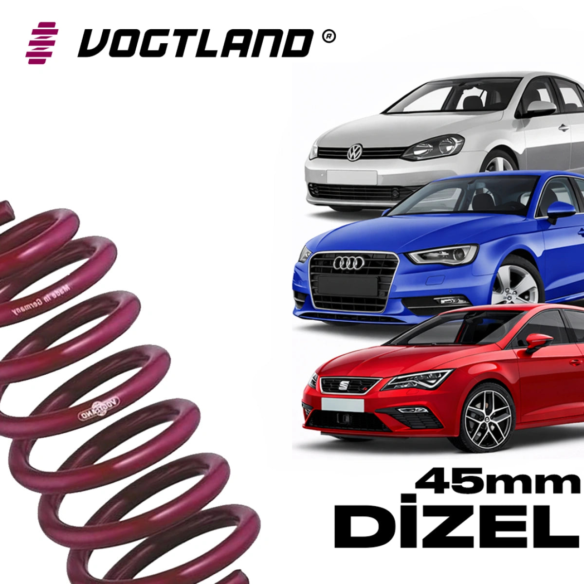Muelles Deportivos Vogtland VW Golf 7 Audi A3 8V Seat Leon MK3 1.6 TDI (45mm) - Vogtland