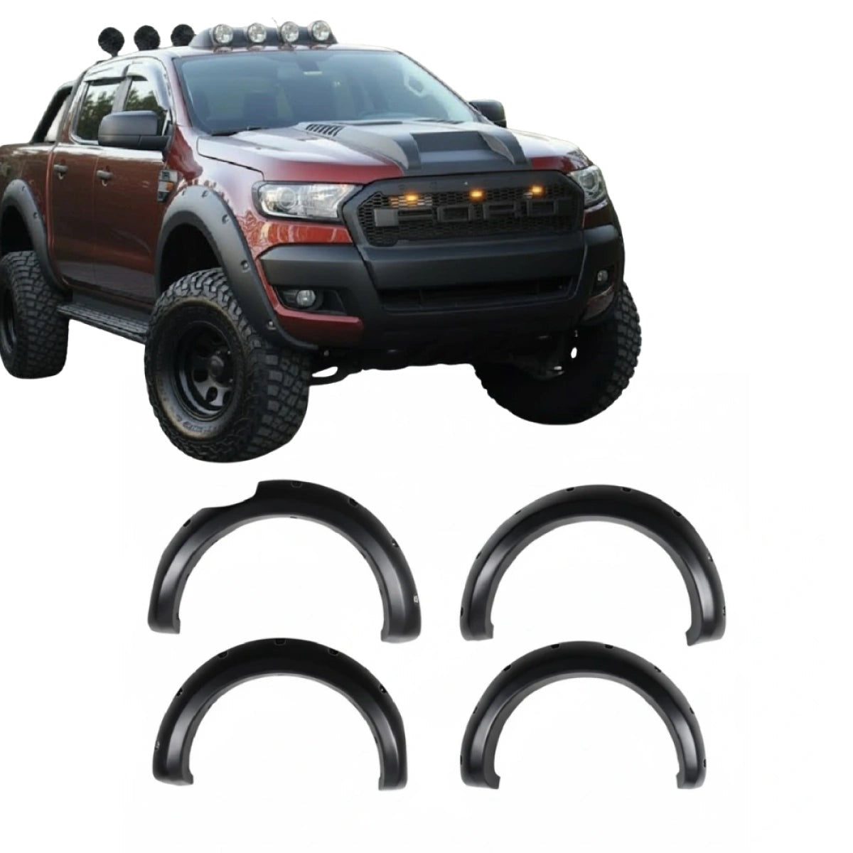 Ensanchadores de Paso de Rueda Apex Aero Design Negro Brillante (4 Piezas) – Estilo Wide Body para Ford Ranger T6-T7-T8 (2012-2015)