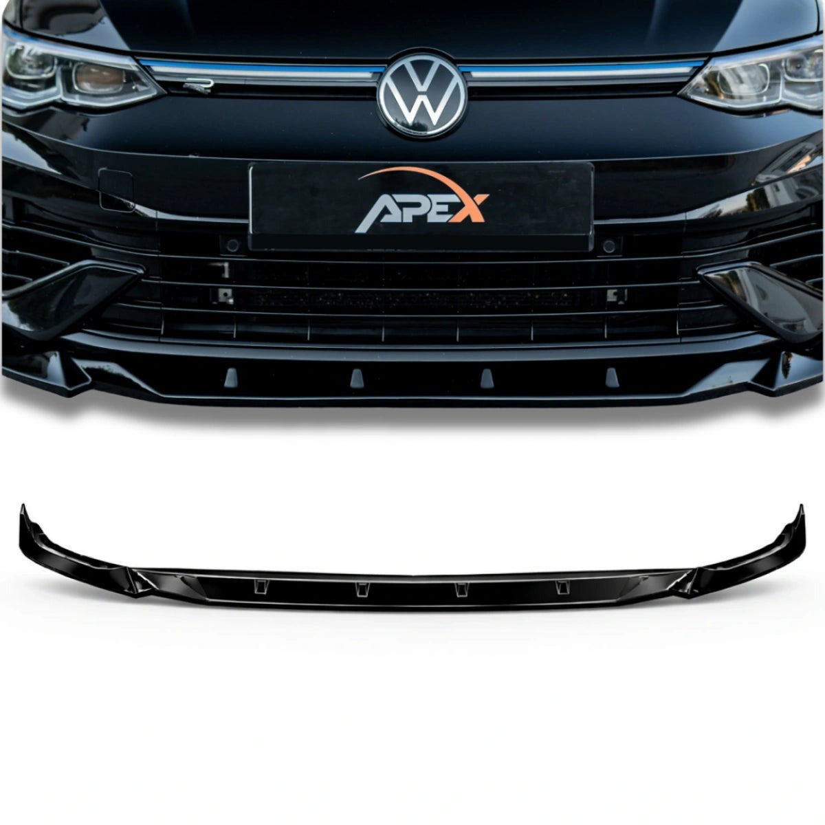 Splitter Delantero Apex Aero Design para Volkswagen Golf Mk8 R (2020-2024) - Estilo Deportivo en Negro Brillante