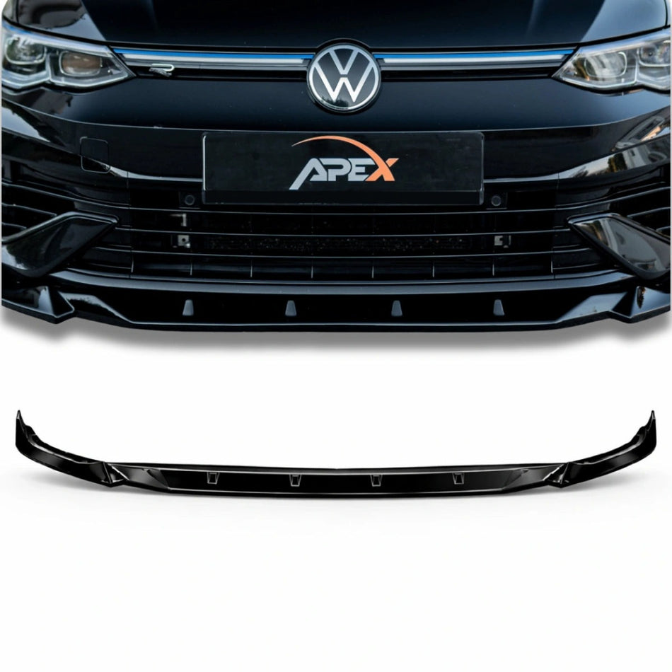 Apex Aero Design Front Splitter for Volkswagen Golf Mk8 R (2020-2024) - Sport Styling in Gloss Black