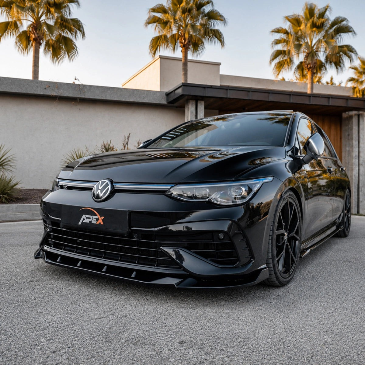 Splitter Delantero Apex Aero Design para Volkswagen Golf Mk8 R (2020-2024) - Estilo Deportivo en Negro Brillante