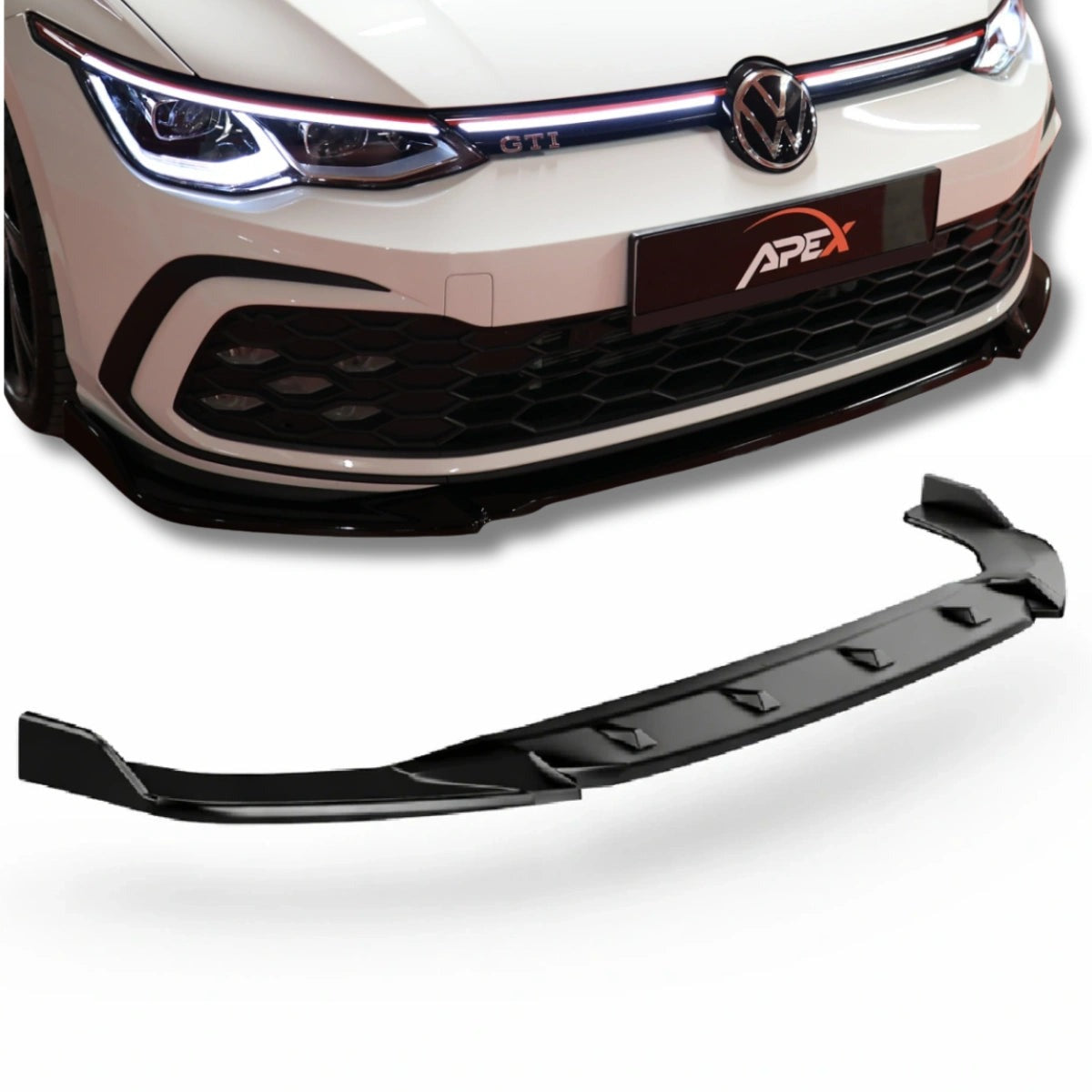 Splitter Delantero Apex Aero Design (ABS Negro Brillante) - Estilo Deportivo para Volkswagen Golf Mk8 GTI (2020-2024)