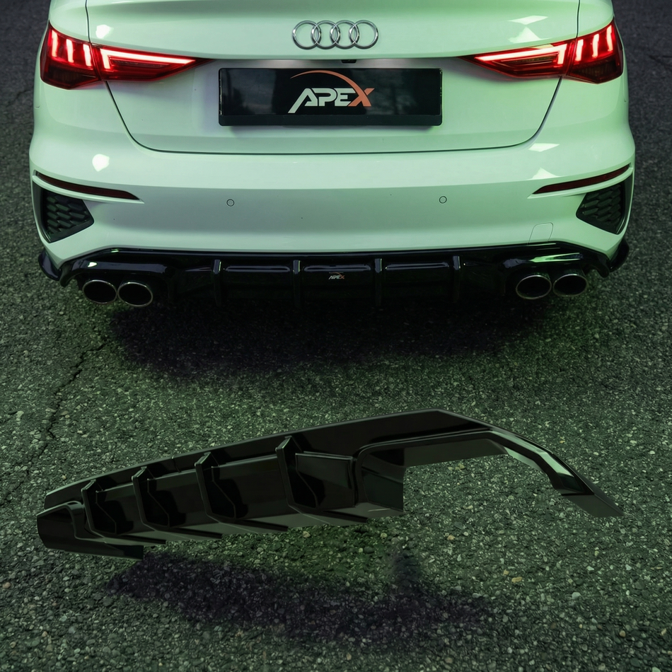 Apex Aero Design Rear Diffuser Gloss Black (ABS) – Sport Styling for Audi A3 S-Line 8Y Sedan Facelift (2020-2024)