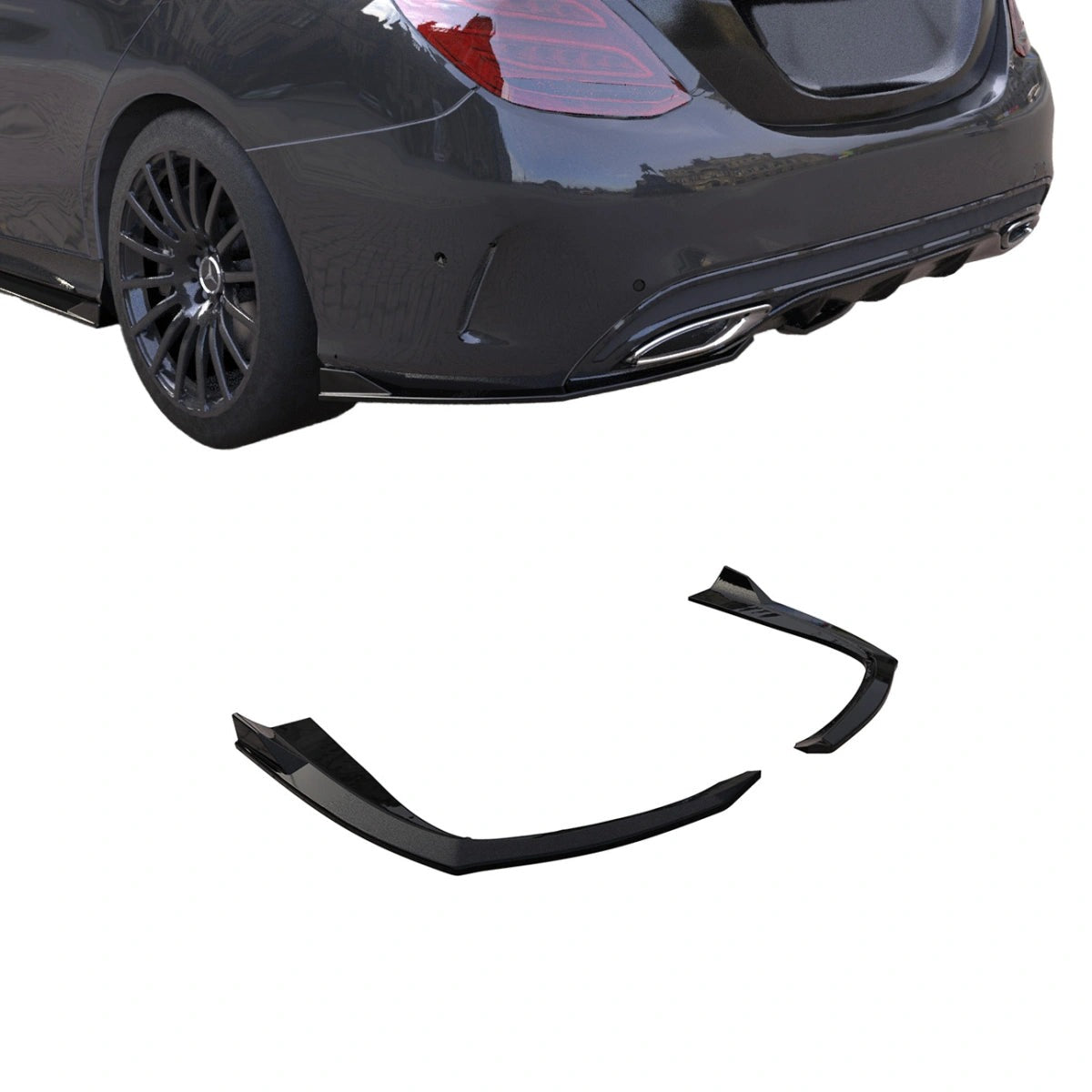 Apex Aero Design Rear Side Splitter (2 Pieces, Gloss Black ABS) – Sport Styling for Mercedes C-Class W205 AMG (2014-2018)