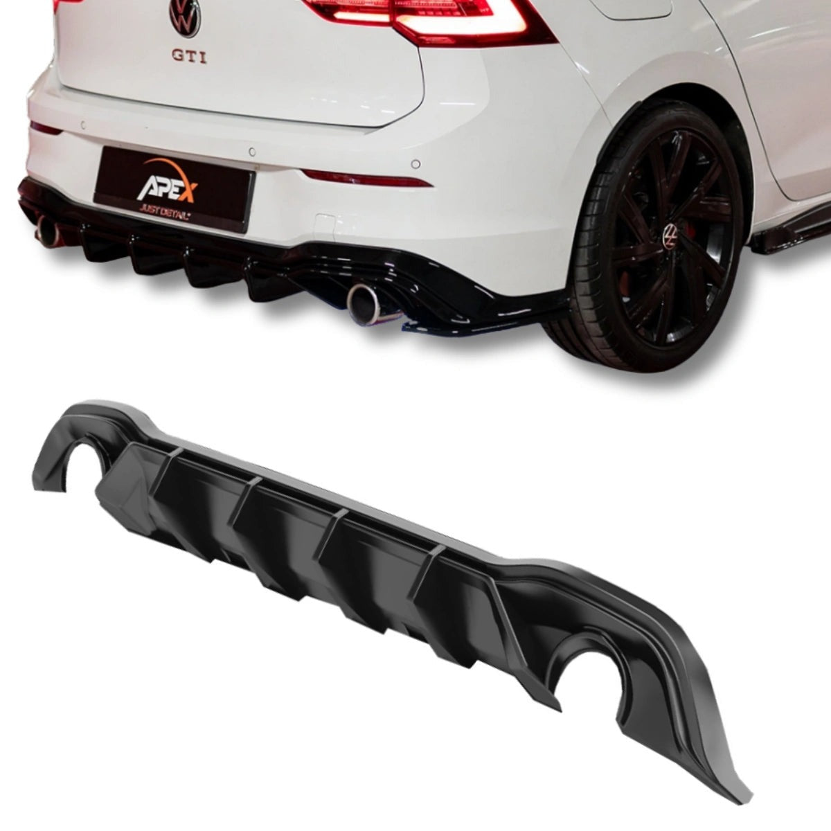 Apex Aero Design Rear Bumper Extension (Gloss Black) – Sport Diffuser for Volkswagen Golf Mk8 GTI (2020-2024)