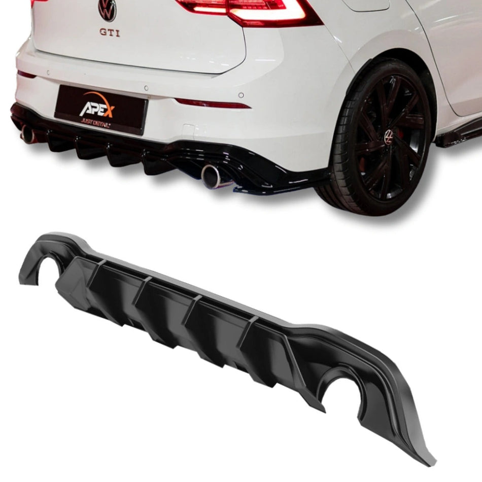 Apex Aero Design Rear Bumper Extension (Gloss Black) – Sport Diffuser for Volkswagen Golf Mk8 GTI (2020-2024)