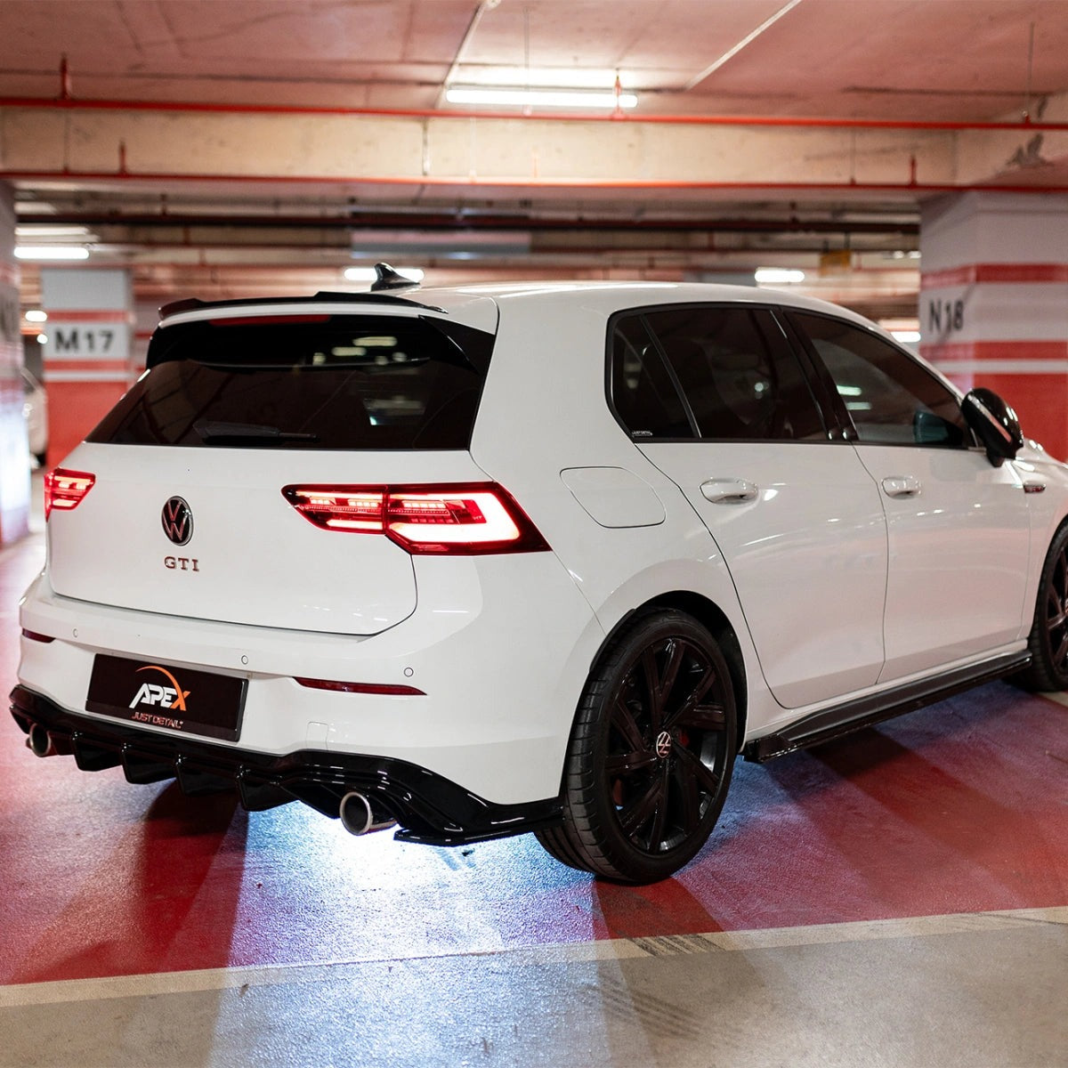 Apex Aero Design Rear Bumper Extension (Gloss Black) – Sport Diffuser for Volkswagen Golf Mk8 GTI (2020-2024)
