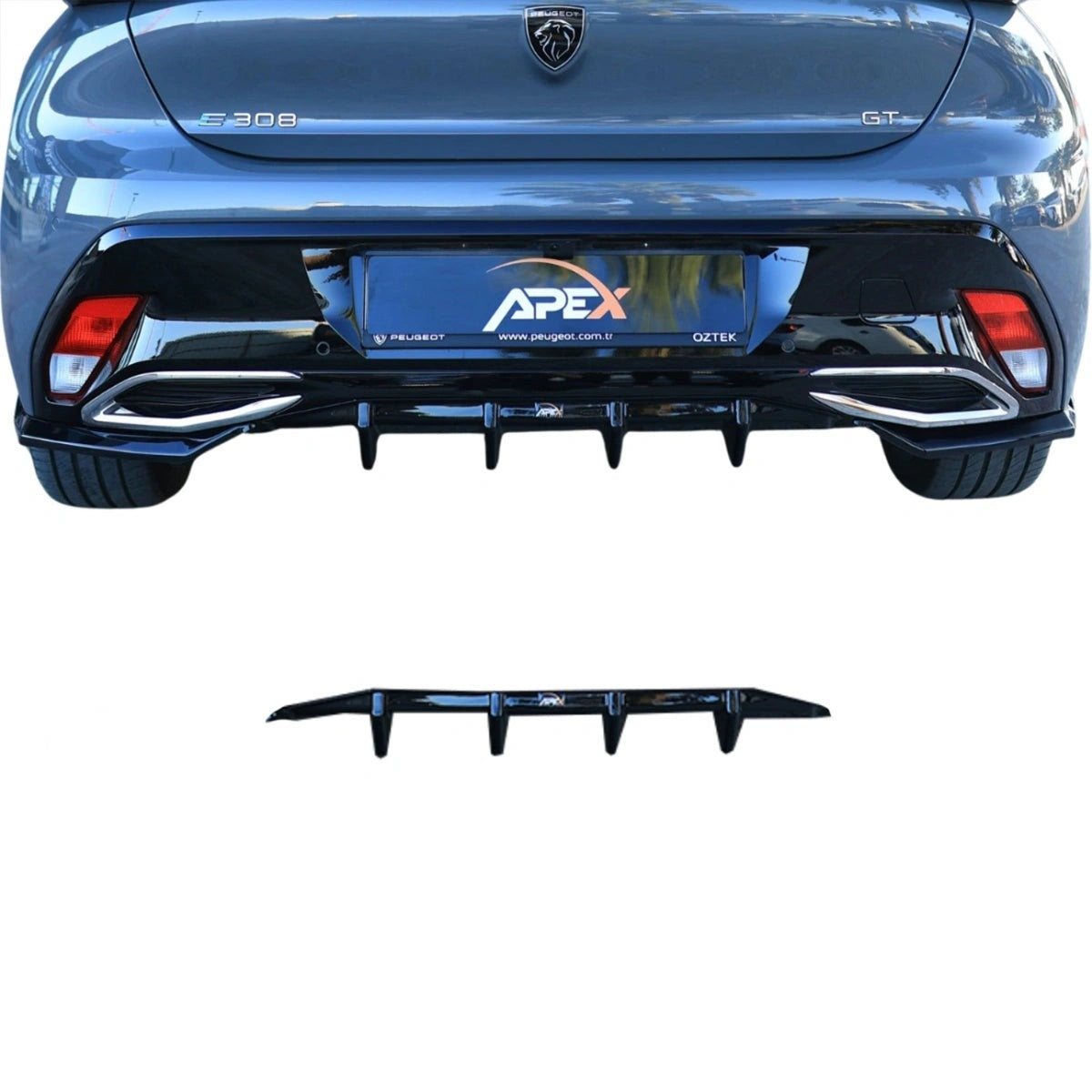 Apex Aero Design Rear Diffuser Gloss Black (ABS Plastic) – Aerodynamic Upgrade for Peugeot 308 GT Mk3 Hatchback (2021+)