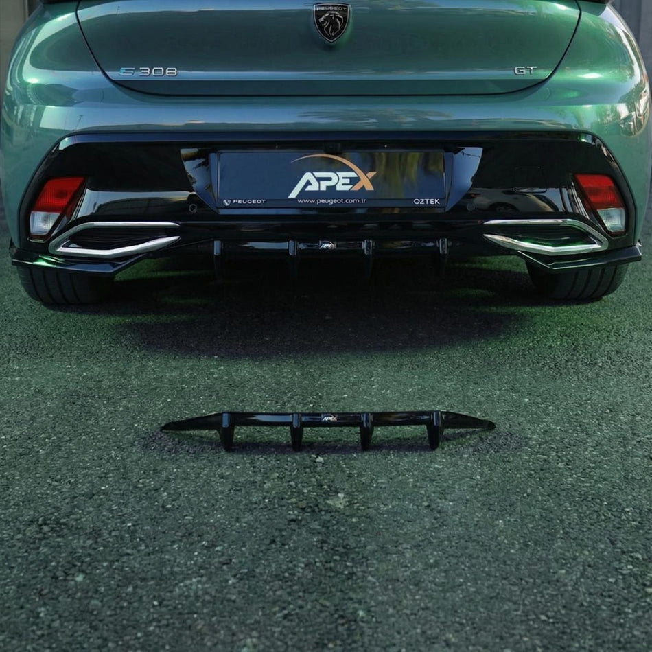 Apex Aero Design Rear Diffuser Gloss Black (ABS Plastic) – Aerodynamic Upgrade for Peugeot 308 GT Mk3 Hatchback (2021+)