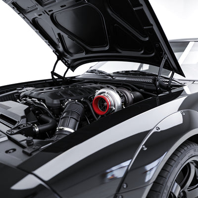 Turbocharger with polished compressor housing on white background - RO34 turbo category